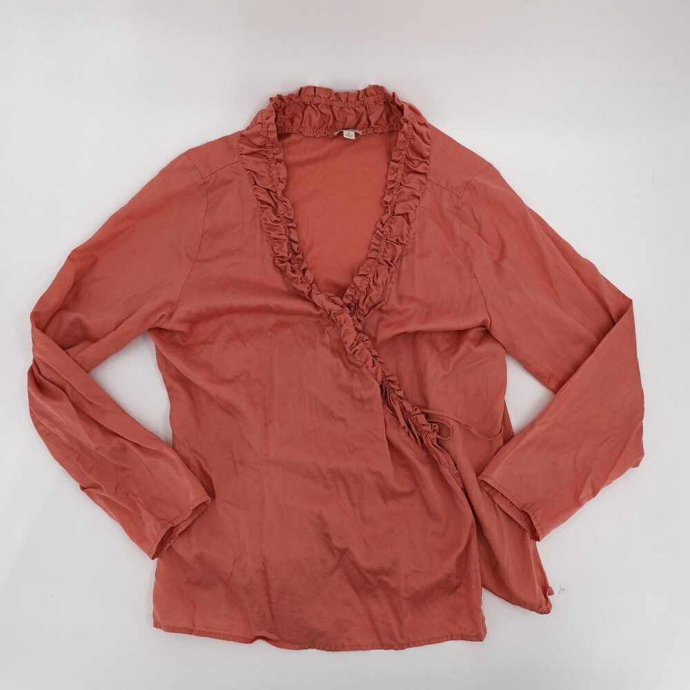 J. Jill Blouse Womens Large Red V Neck Long Sleeve Ruffle Wrap Tunic Top